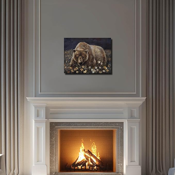ZHENGYIN Brown Grizzly Bear Wall Art, Rustic Cabin Lodge Wildlife Canvas Print - Image 4