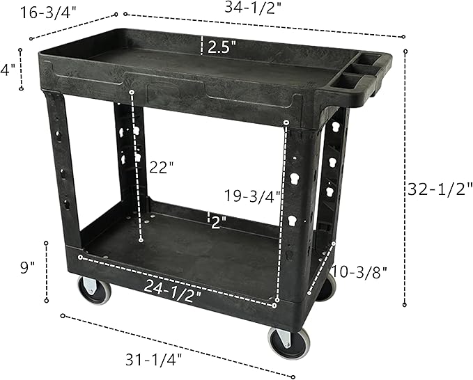 550lb Capacity Heavy Duty Plastic Utility Cart 34-1/2" L x 16-3/4" W - Image 3