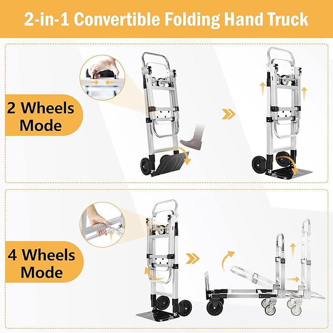 600 LBS Dolly Cart with Wheels, 3 in 1 Folding Hand Truck with Retractable - Image 4