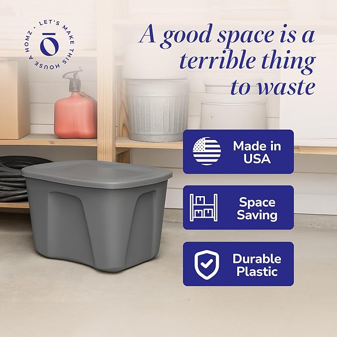 HOMZ 8-Pack Durable Molded Bin, Plastic Storage Containers w/Lids, 18 Gallon - Image 6