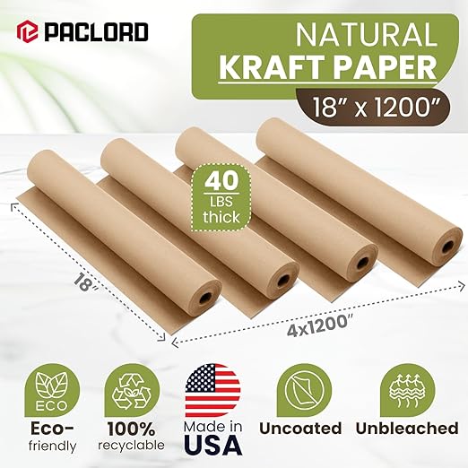 18" x 1200" Natural Kraft Paper Roll – Made in USA, 100% Recyclable Brown - Image 2