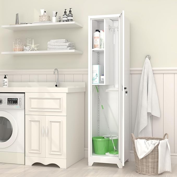 GREATMEET Broom Closet Storage Cabinet, Metal Utility Cabinet, Tall Laundry - Image 8