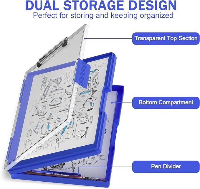 Rimilak Plastic Clipboard with Storage, Side Opening with 2 Compartment - Image 3