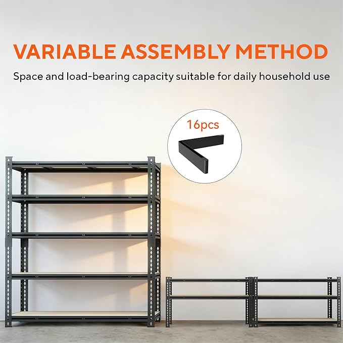 5 Tier Garage Shelving, Adjustable Heavy Duty Garage Shelves, Metal Storage - Image 7