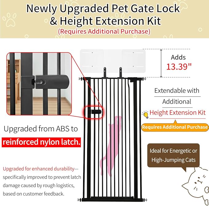 Lumizone Extra Tall Cat Gate 55.12" High Pressure Mounted Extra Wide 2025 New - Image 3