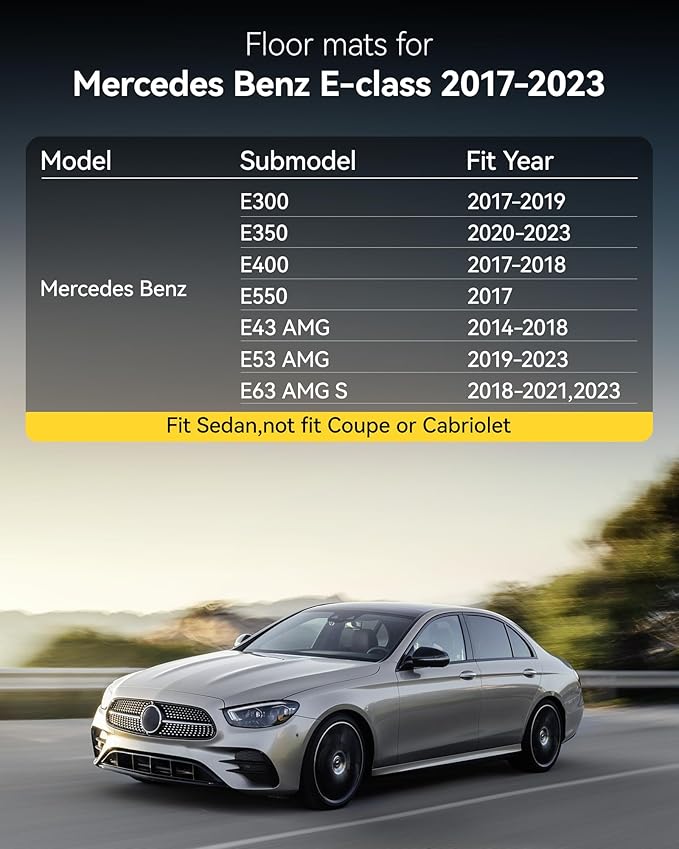 3W Floor Mats for Benz E-Class 2017-2023 Sedan & Wagon Only, E300/E350/E400/E43 - Image 2