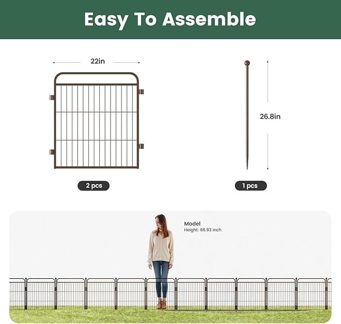 Decorative Garden Fence 24in x44in, Thicken 2 Panels Metal No Dig Outdoor Dog - Image 4