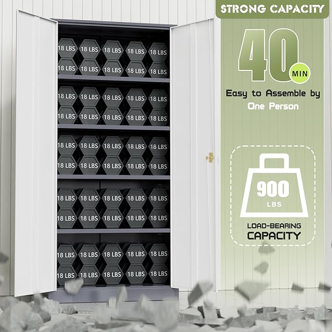 Crownland 72" Lockable Metal Storage Cabinet, Garage Storage Cabinets, High - Image 8