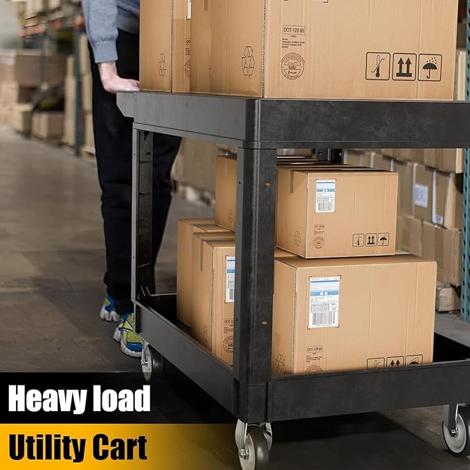 2 Tier Rolling Utility Cart on Wheels, 1000 lbs Capacity Flat Top Plastic - Image 7