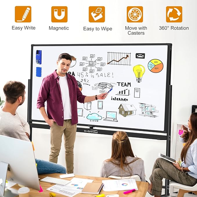 H-Qprobd Dry Erase Board with Stand 72"x40" Magnetic Mobile Whiteboard on - Image 5