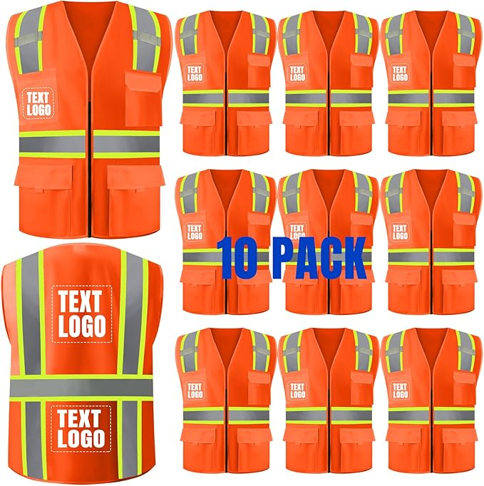 BeautyWill 10/20 Pack Custom Logo Safety Vest, Bulk High Visibility Class 2 by BeautyWill