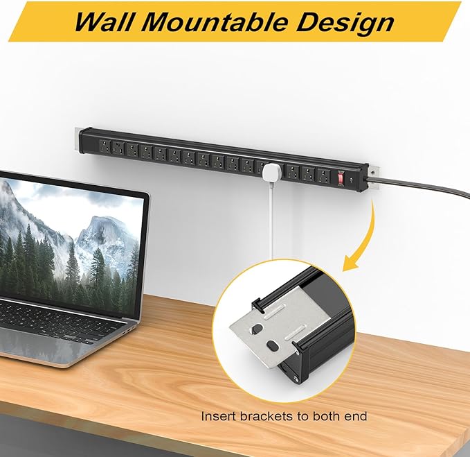 16 Outlets Long Power Strip Metal Wall Mount Power Strip 10 FT Heavy Duty - Image 4