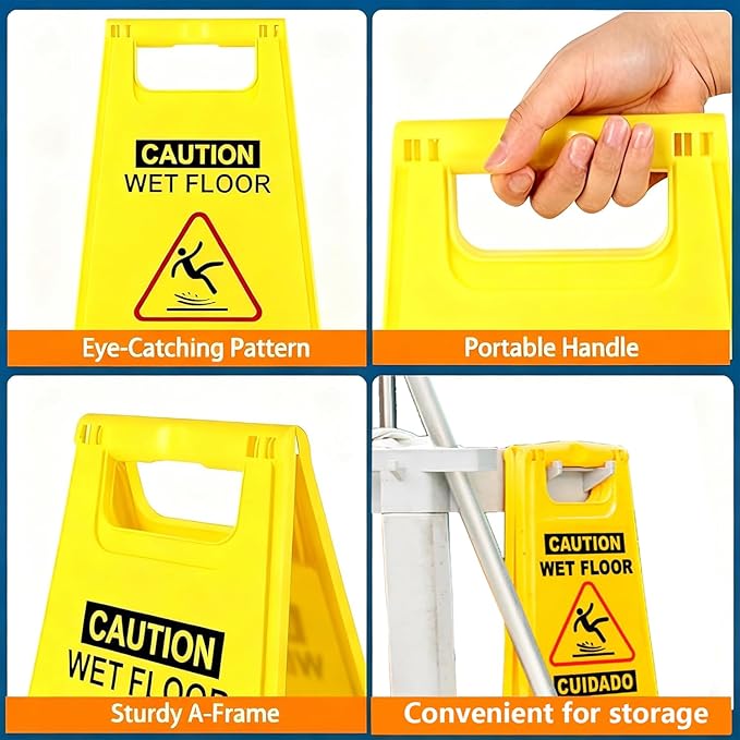 10 Pack Caution Wet Floor Sign, Bright Yellow, Double-Sided A-Frame Safety - Image 4