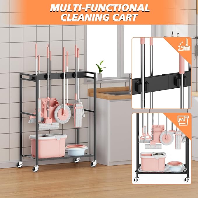 Broom and Mop Holder, Broom Storage Hanger, Cleaning Cart - Image 4