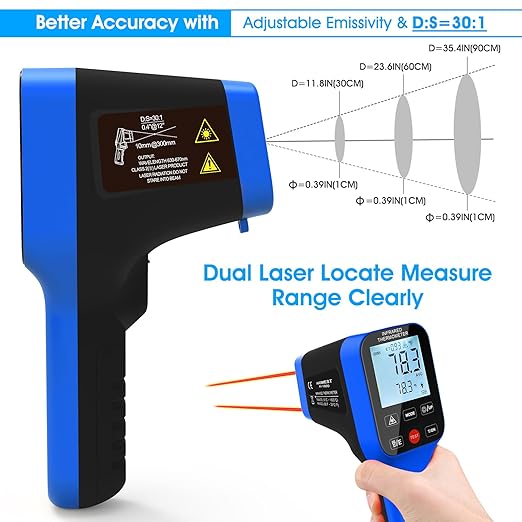 AIOMEST High Temp Thermometer Gun -58℉~2912℉, Pyrometer D:S=30:1 Dual Laser - Image 5