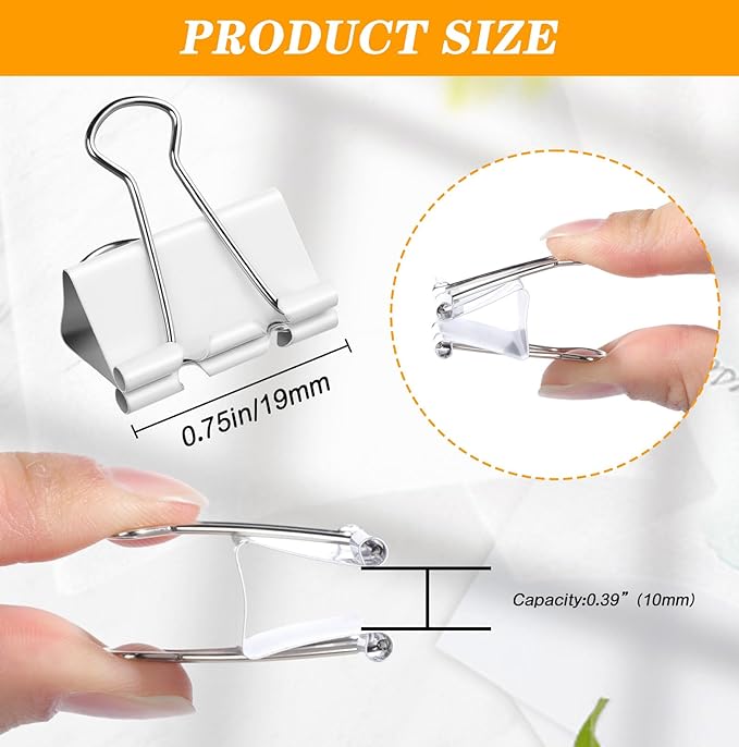 Jetec 100 Pack 0. 75in/19mm White Metal Binder Clips Bulk Medium Reusable Fold - Image 2
