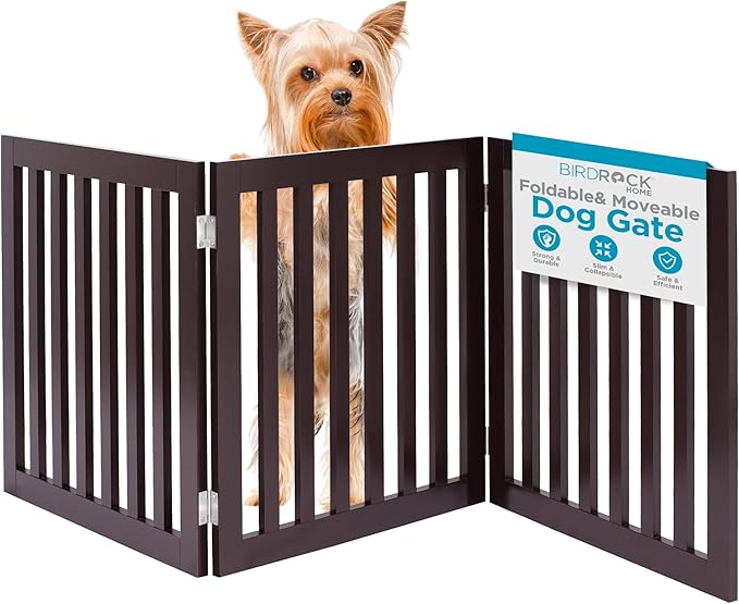 INTERNET'S BEST Dog Gate Indoor Freestanding Pet Barrier, Folding Wood Dog Fence by BIRDROCKHOME