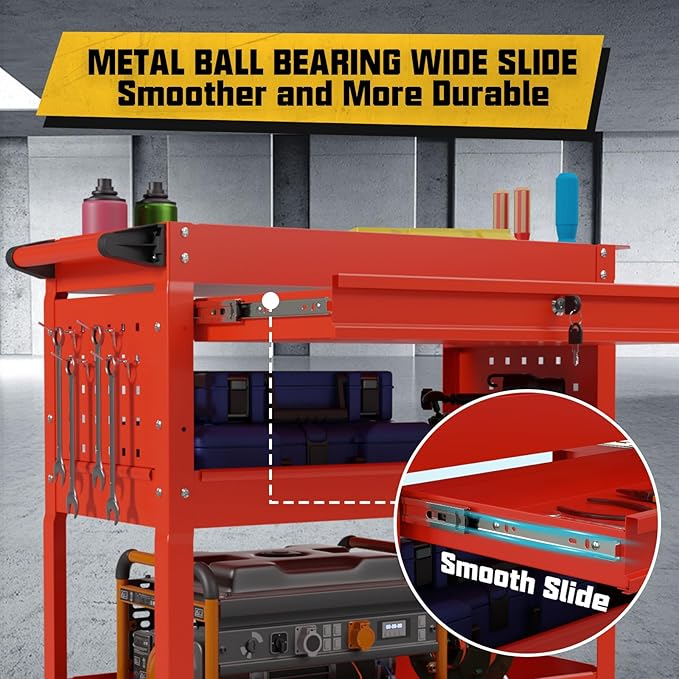 3 Tier Rolling Tool Cart on Wheels, 450 LBS Capacity Tool Cart - Image 3