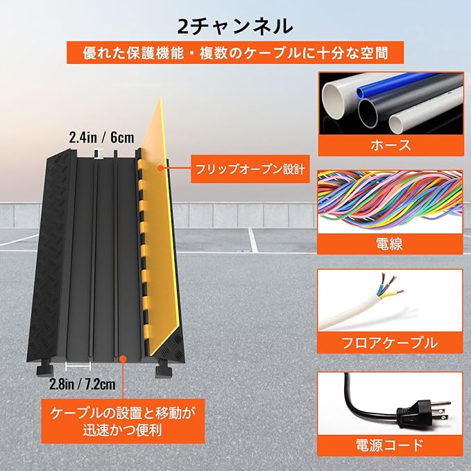 VEVOR 4 Pack Rubber Cable Protector Ramp 2 Channel Heavy Duty 66, 000LB Load - Image 3