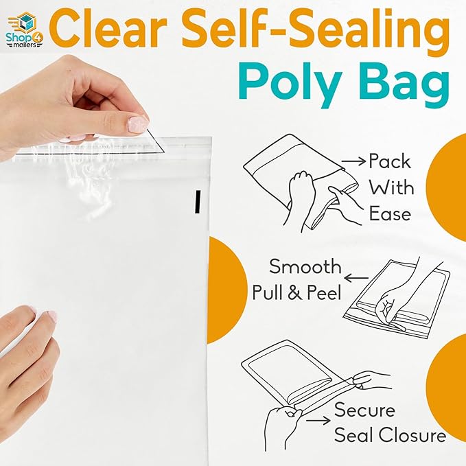 Shop4Mailers 14.5 x 19 Clear Plastic Poly Bags 1.5 Mil Self Seal Packaging - Image 3