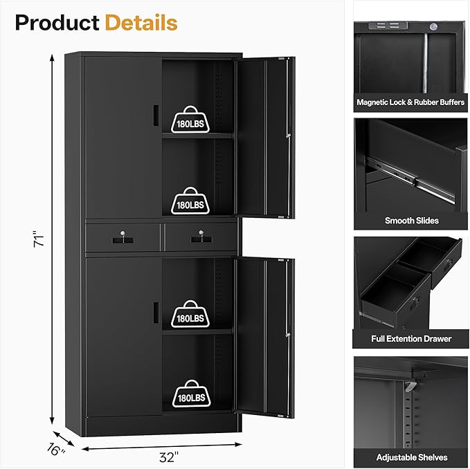 Metal Storage Cabinet，71" Garage Storage Cabinet - Image 3