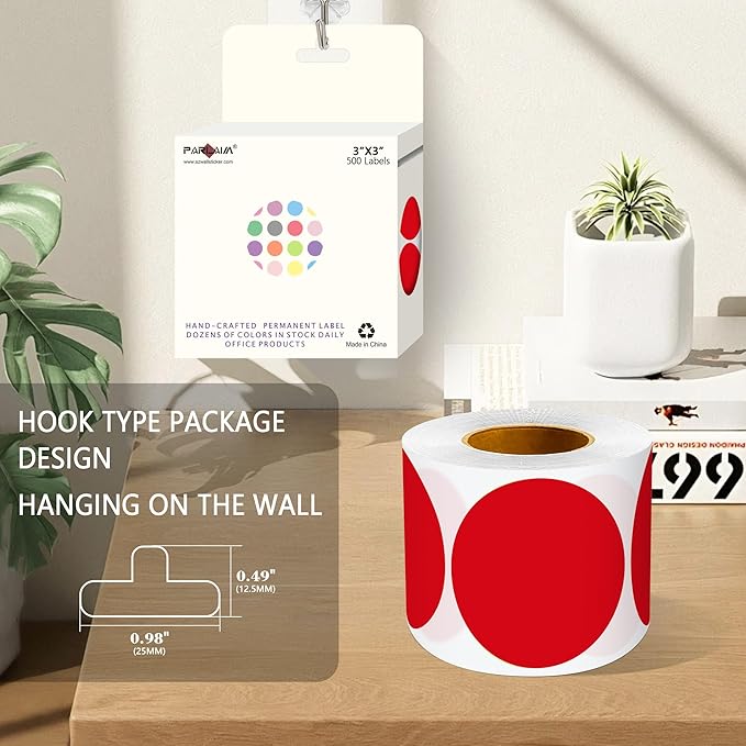 PARLAIM 3" Diameter Round Red Color Coding Sticker, 4 Rolls 2000PCS Circle Dot - Image 4