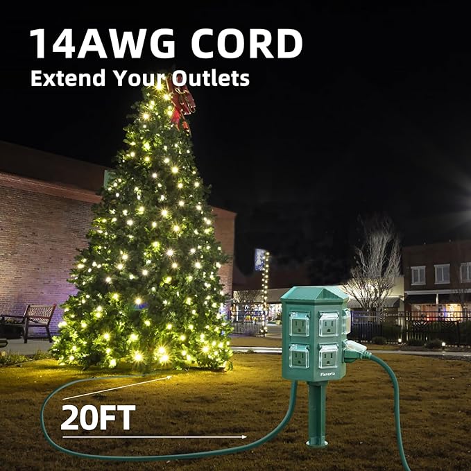 Outdoor Power Strip Waterproof, 20 FT Extension Cord, 6 Grounded Outlets - Image 7