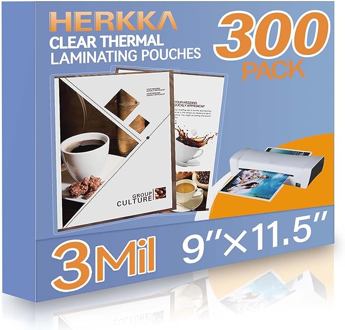 HERKKA 300 Pack Laminating Sheets, Holds 8.5 x 11 Inch Sheets, 3 Mil Clear by HERKKA