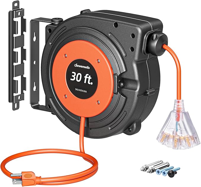 DEWENWILS 30FT Retractable Extension Cord Reel, 16/3C SJTW Heavy Duty Power Cord by DEWENWILS