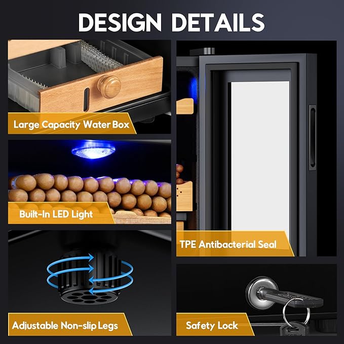 Tylza Cigar Humidor Cabinet 70L, Temp & Humidity Control Electric Humidors - Image 6