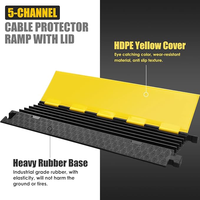 Rubber Cable Protector Ramp, Heavy Floor Cable Wire Cord Cover Speed Bumps - Image 2