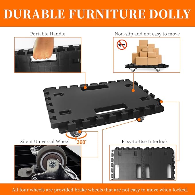 Furniture Dolly Cart with Wheels, Heavy Duty Cart with Caster Wheels, 16in-11in - Image 4