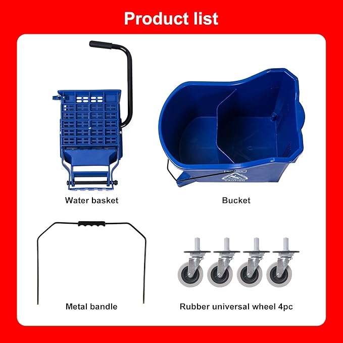 Matthew Cleaning Blue 44Quart Commercial Mop Bucket INCL.Wet String Mop& 19'' - Image 7