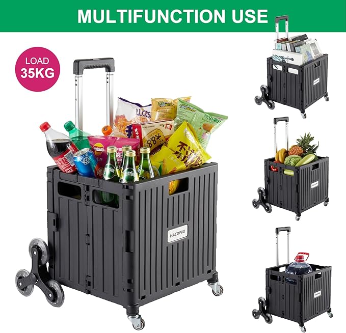 Foldable Utility Cart with Stair Climbing Wheels, Collapsible Rolling Crate - Image 2