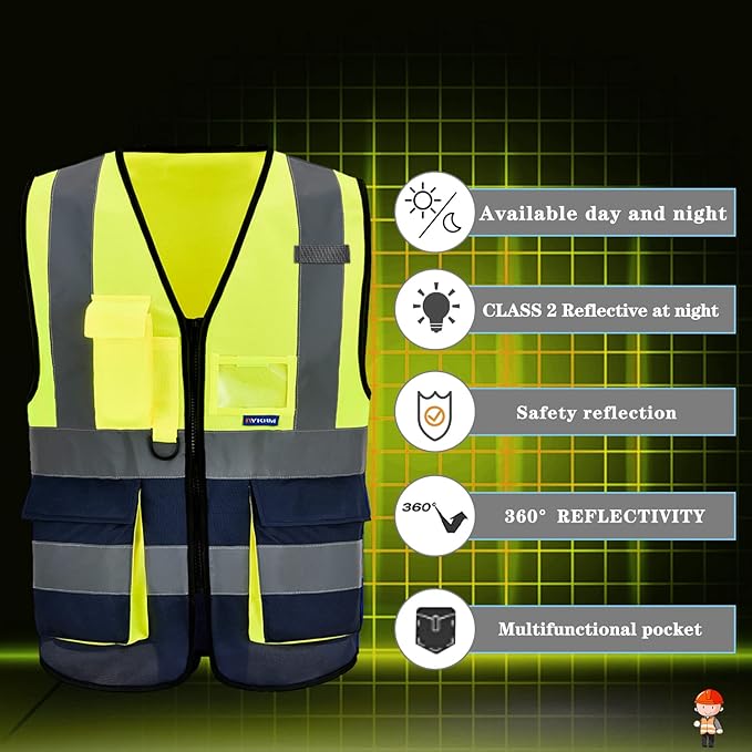 A-SAFETY High Visibility Safety Vest Reflective, 3M Multi Pockets Working Vest - Image 4