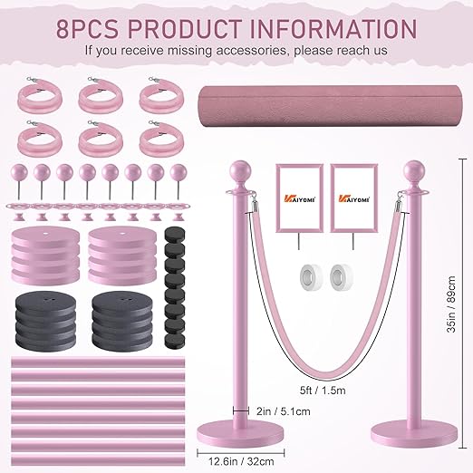 kaiyomi 8Pcs Stanchions Posts Velvet Ropes - Image 2