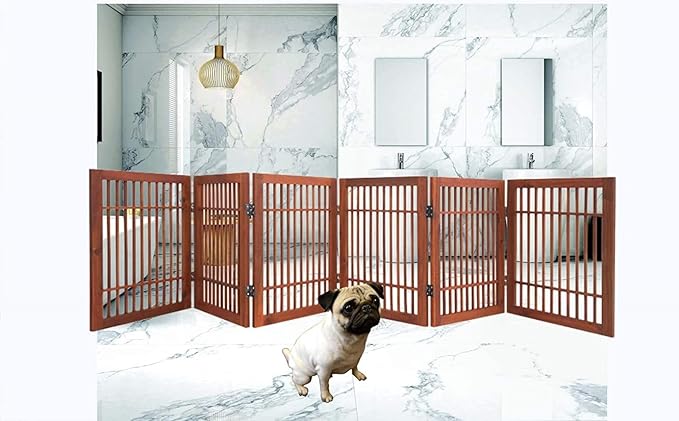 Pet Dog Gate Strong and Durable Freestanding Folding Acacia Hardwood Portable - Image 8