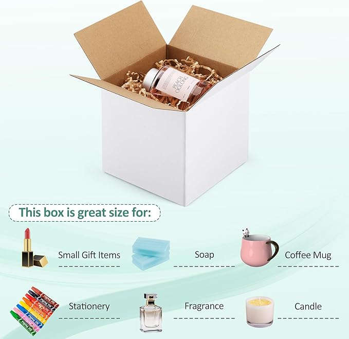 Eupako 6x6x6 Cardboard Box Mailers 30 Pack White Cube Corrugated Small Shipping - Image 3
