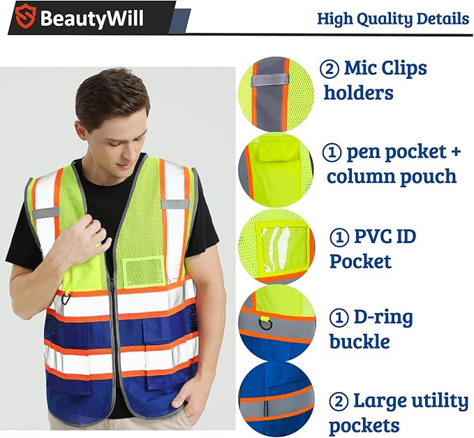 Custom Safety Vest Customized Logo Mesh Vest Class 2 High Visibility Reflective - Image 4