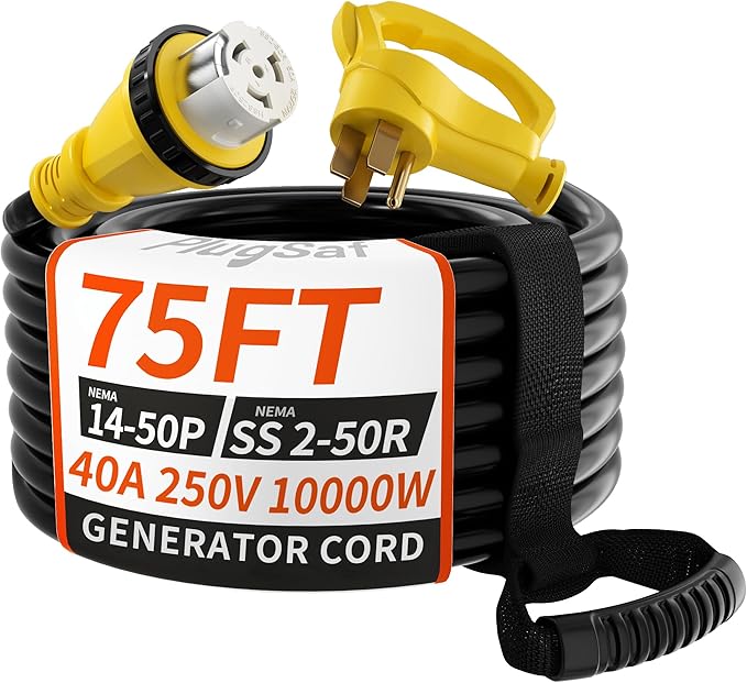 40 Amp Generator Cord, 75FT 40 Amp RV Extension Cord by PlugSaf