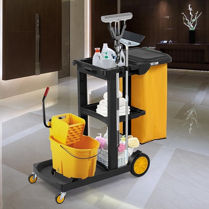 TUFFIOM Commercial Traditional Cleaning 3-Shelf Janitorial Cart, 500 Lbs - Image 8