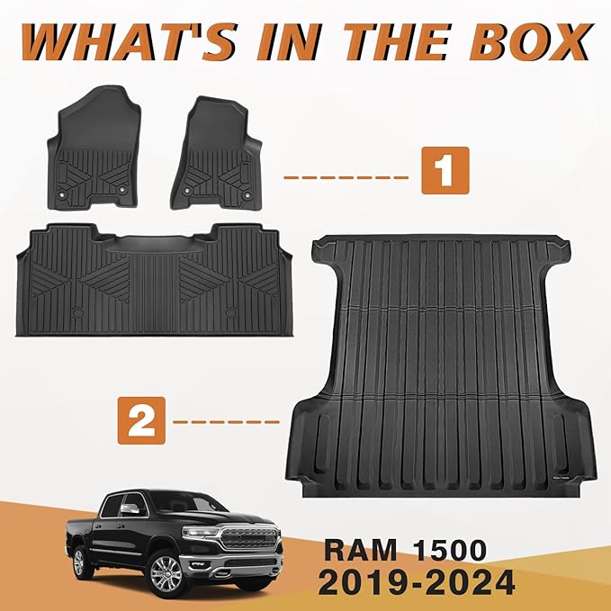 TripleAliners Truck Bed Mat & Floor Mats Front Rear Full Set Compatible - Image 8
