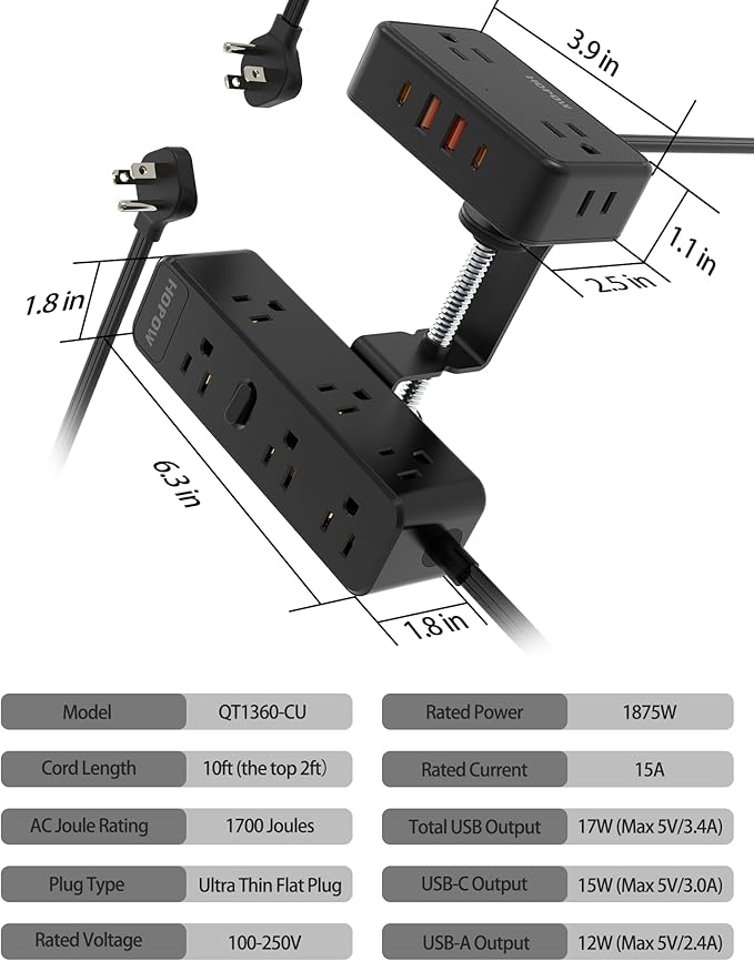 Dual Layer Desk Clamp Power Strip, Desktop Edge Mount Charging Station - Image 7
