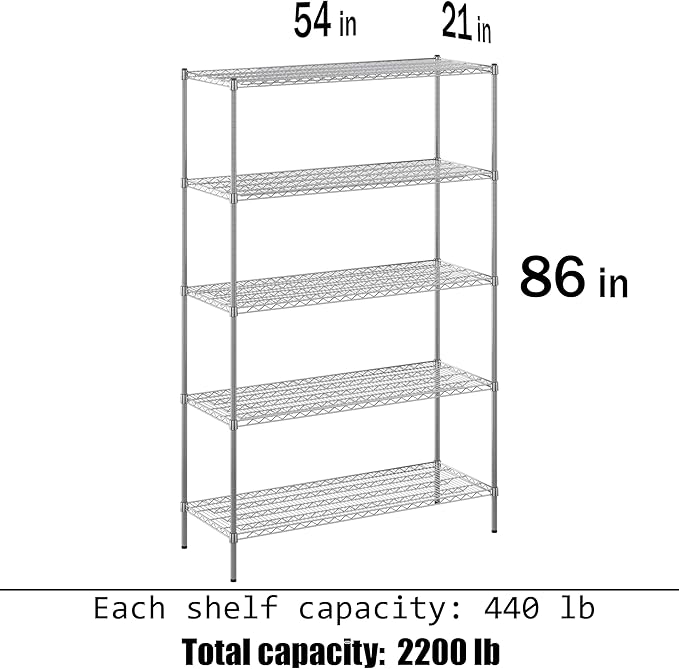 21" Deep x 54" Wide x 86" Height Wire Shelving Kit | 5-Tier | NSF Commercial - Image 3