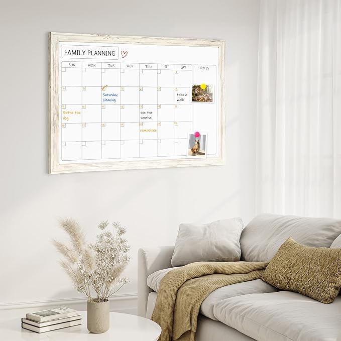 4 THOUGHT Whiteboard Calendar 24" x 18" Magnetic Dry Erase Board Wood Frame - Image 6