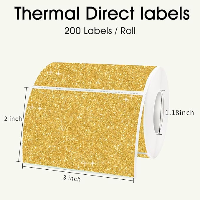 3x2 Inch Holographic Thermal Labels, Glitter Gold Thermal Sticker Labels - Image 4