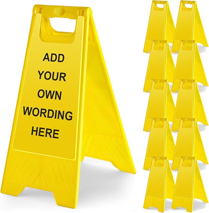 10 Pack 24 Inch Blank Floor Sign Yellow A-frame Foldable Caution Sign Write-On by Seeshack