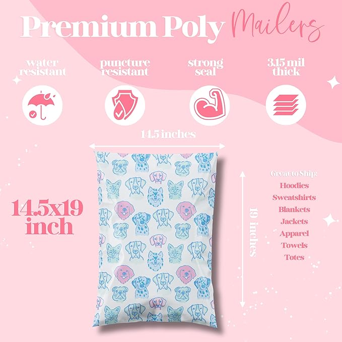 14.5x19 Designer Poly Mailer 100 Pack Heavy Duty Waterproof Self Seal Shipping - Image 3