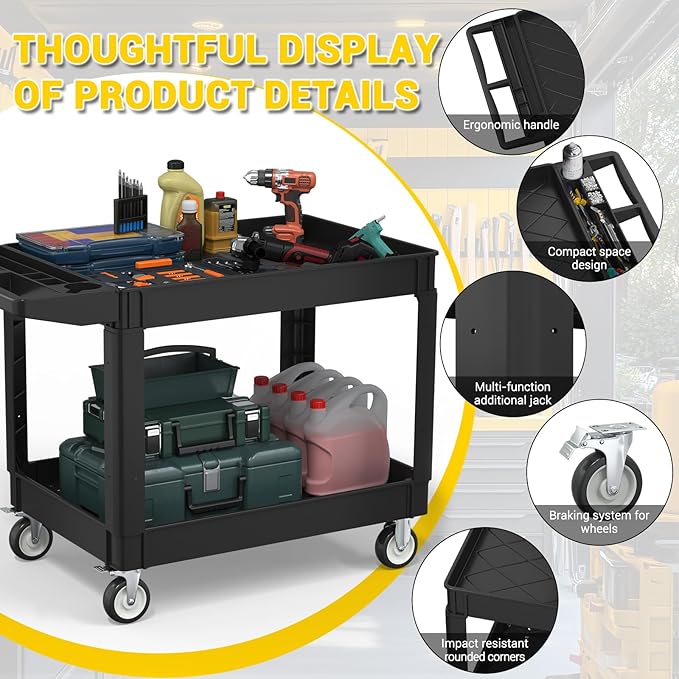 Heavy Service Utility Cart on Wheels, Tool Cart on Wheels, Service Cart - Image 5