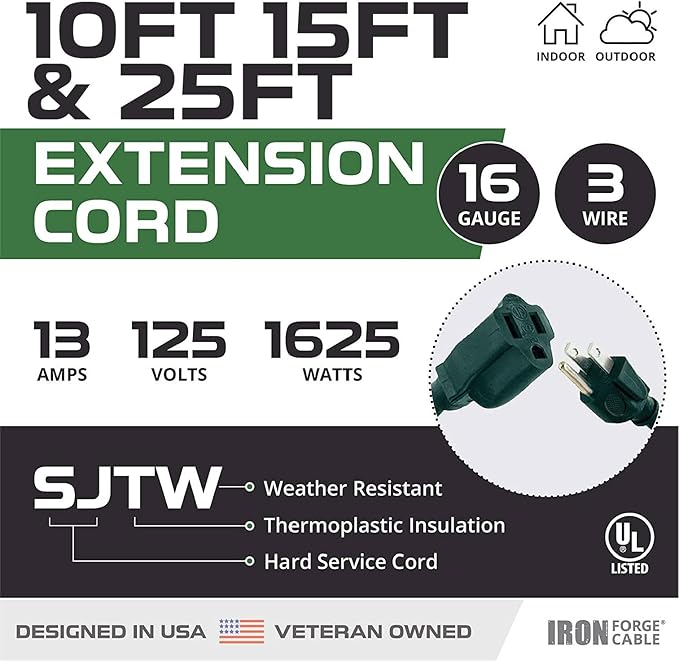 Iron Forge Cable Weatherproof Outdoor Extension Cord 3 Pack, 10 ft, 15 ft - Image 2